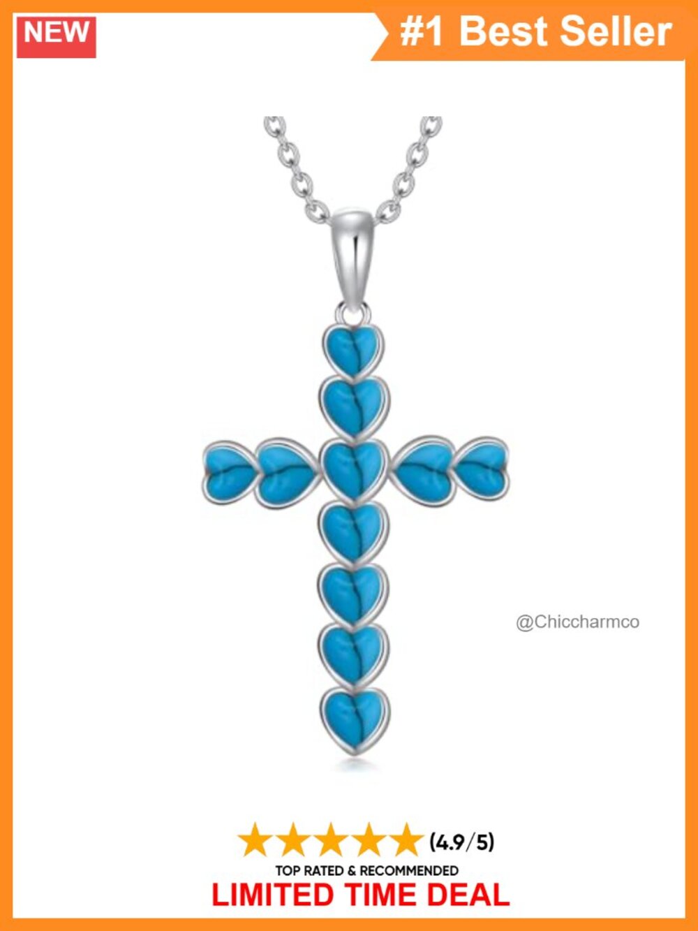 Heart Cut Turquoise Cross Necklace 925 Sterling Silver Pendant Jewelry Gift